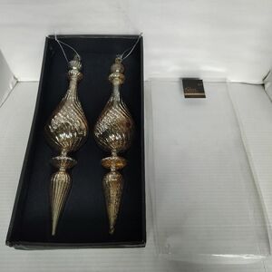 Robert Stanley Christmas Glass Ornaments Long Teardrop Silver Finial Crackle